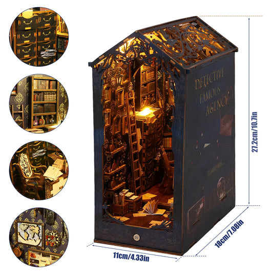 New DIY Book Nook Kit 3D Wooden Bookshelf Miniature Building Kits Home Decor Creative Model for Adults Halloween Christmas Gifts